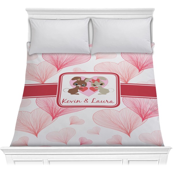Custom Hearts & Bunnies Comforter - Full / Queen (Personalized)