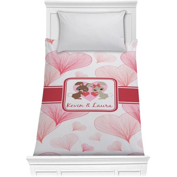 Custom Hearts & Bunnies Comforter - Twin XL (Personalized)