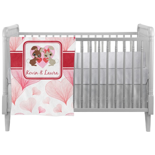 Custom Hearts & Bunnies Crib Comforter / Quilt (Personalized)