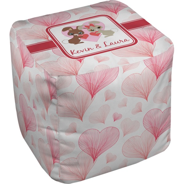 Custom Hearts & Bunnies Cube Pouf Ottoman - 13" (Personalized)