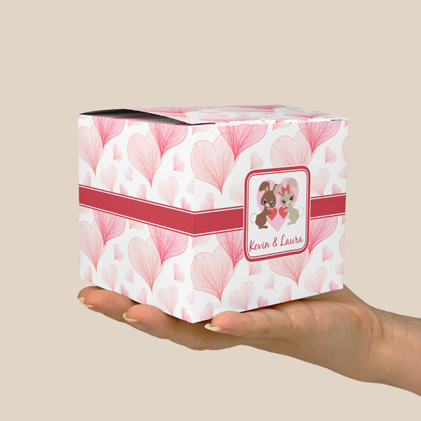 Hearts & Bunnies Cube Favor Gift Box - On Hand - Scale View