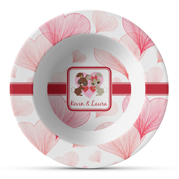 Custom Hearts & Bunnies Plastic Bowl - Microwave Safe - Composite Polymer (Personalized)