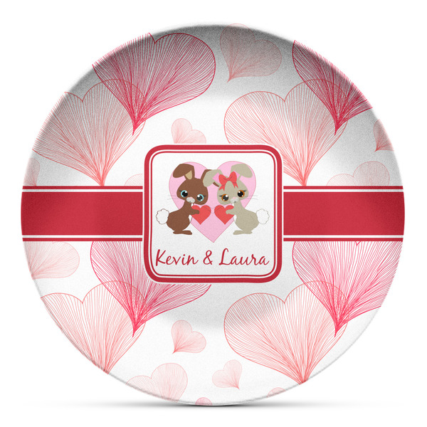 Custom Hearts & Bunnies Microwave Safe Plastic Plate - Composite Polymer (Personalized)