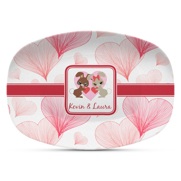 Custom Hearts & Bunnies Plastic Platter - Microwave & Oven Safe Composite Polymer (Personalized)