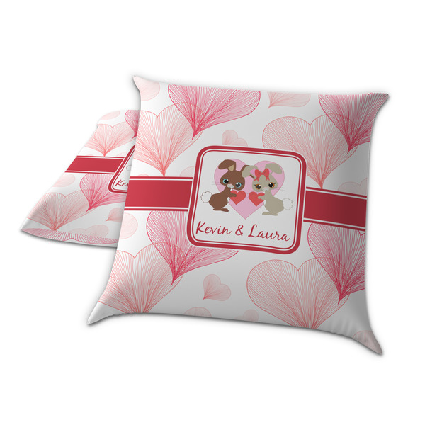 Hearts & Bunnies Decorative Pillow Case - TWO