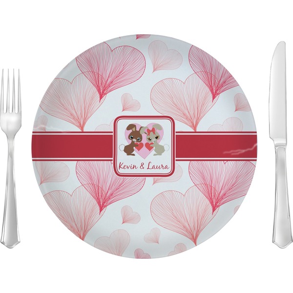 Custom Hearts & Bunnies Glass Lunch / Dinner Plate 10" (Personalized)