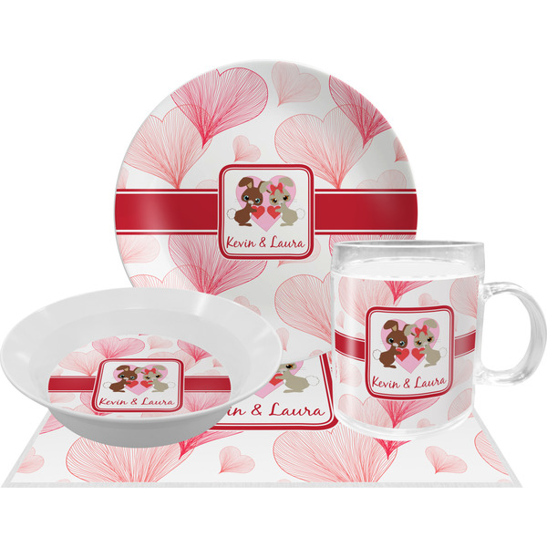 Hearts & Bunnies Dinner Set - 4 Pc (Personalized)