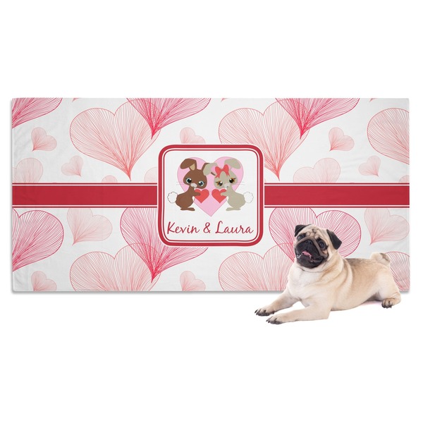 Custom Hearts & Bunnies Dog Towel (Personalized)