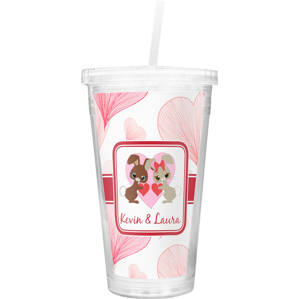 Custom Hearts & Bunnies Double Wall Tumbler with Straw (Personalized)