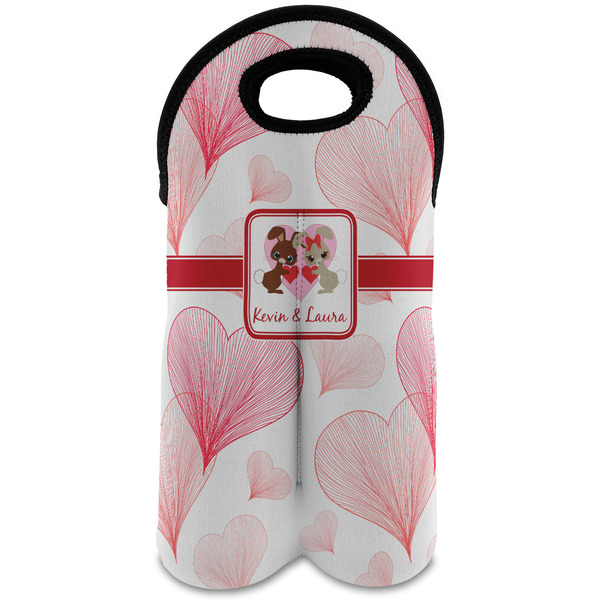 Custom Hearts & Bunnies Wine Tote Bag (2 Bottles) (Personalized)
