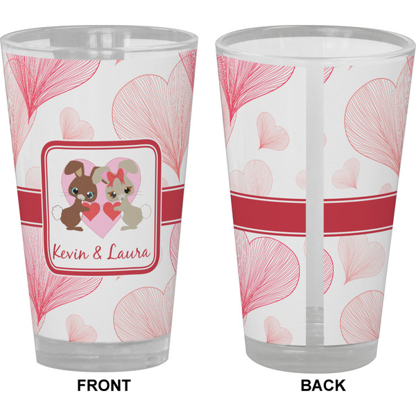 Hearts & Bunnies Pint Glass - Full Color - Front & Back Views