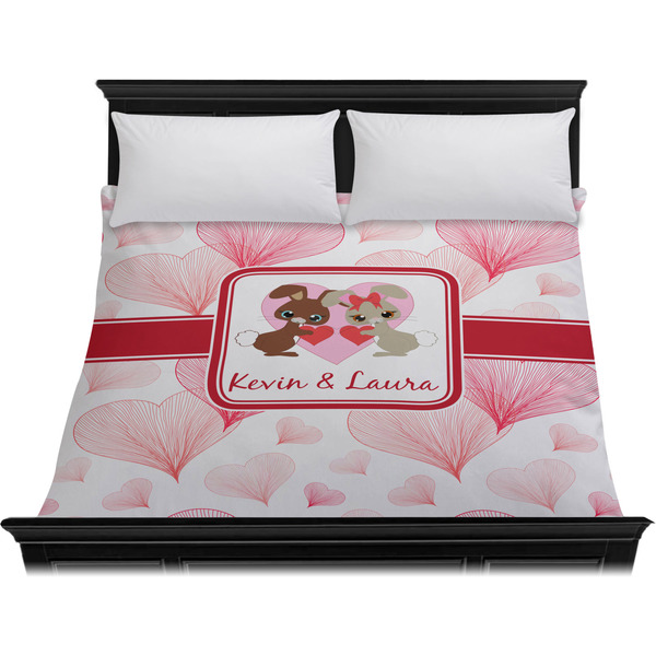 Hearts & Bunnies Duvet Cover - King - On Bed - No Prop