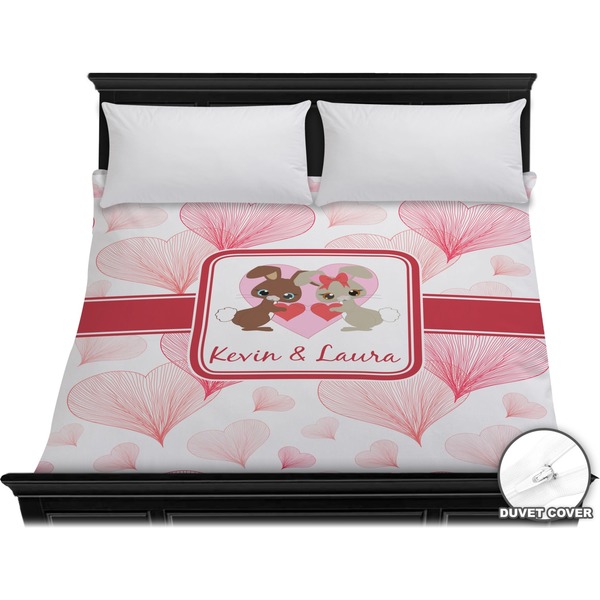 Custom Hearts & Bunnies Duvet Cover - King (Personalized)