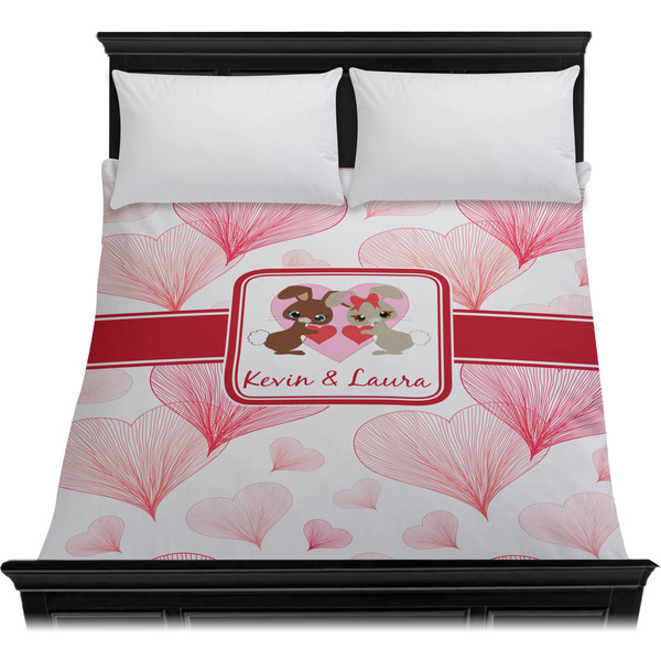 Hearts & Bunnies Duvet Cover - Queen - On Bed - No Prop