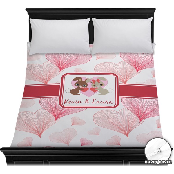 Custom Hearts & Bunnies Duvet Cover - Full / Queen (Personalized)