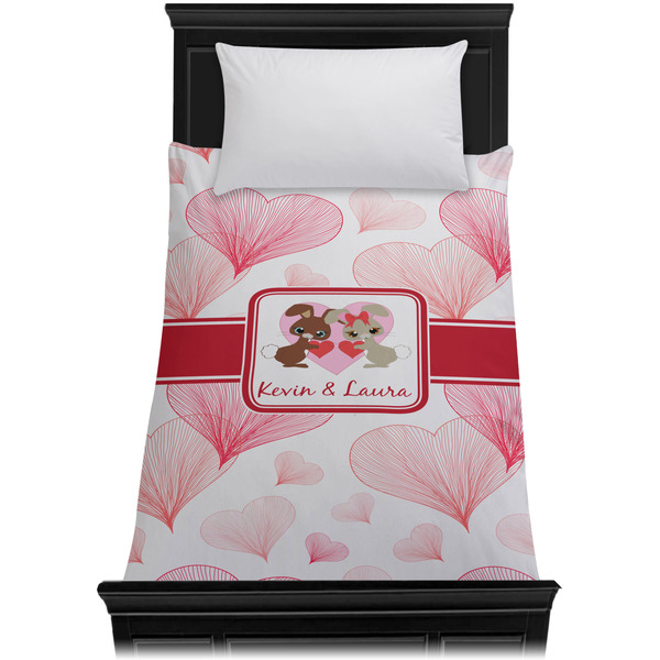 Hearts & Bunnies Duvet Cover - Twin - On Bed - No Prop
