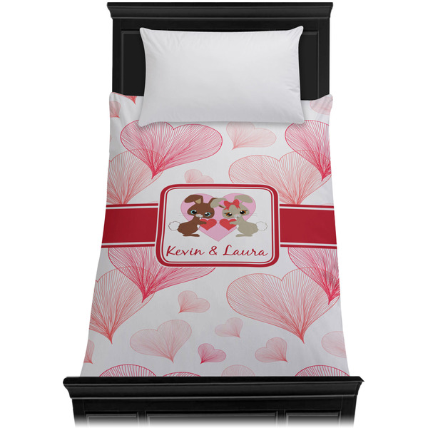 Hearts & Bunnies Duvet Cover - Twin XL - On Bed - No Prop