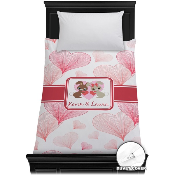 Custom Hearts & Bunnies Duvet Cover - Twin (Personalized)