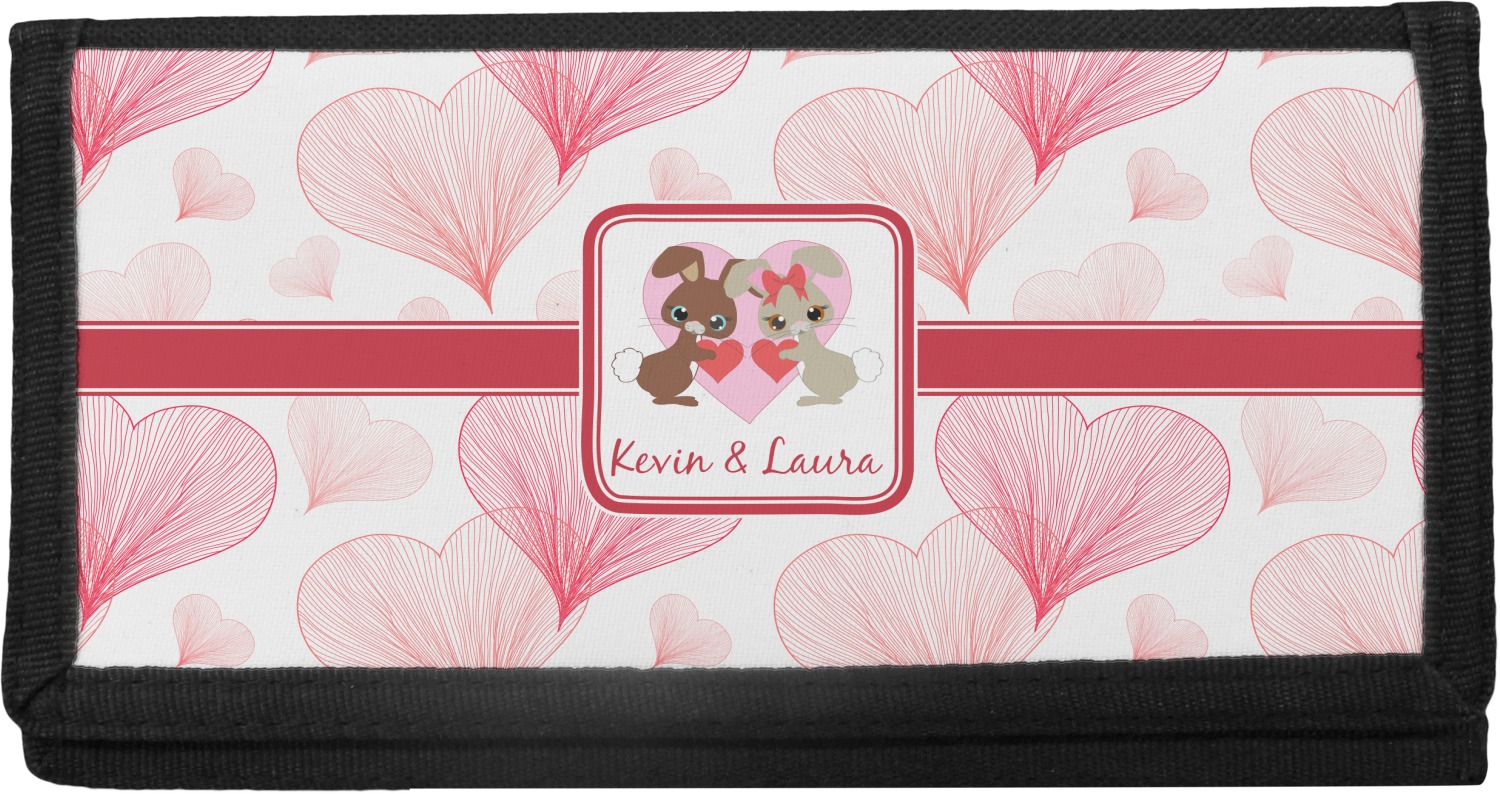 Custom Hearts & Bunnies Canvas Checkbook Cover (Personalized