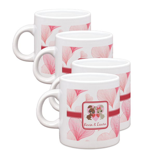 Custom Hearts & Bunnies Single Shot Espresso Cups - Set of 4 (Personalized)
