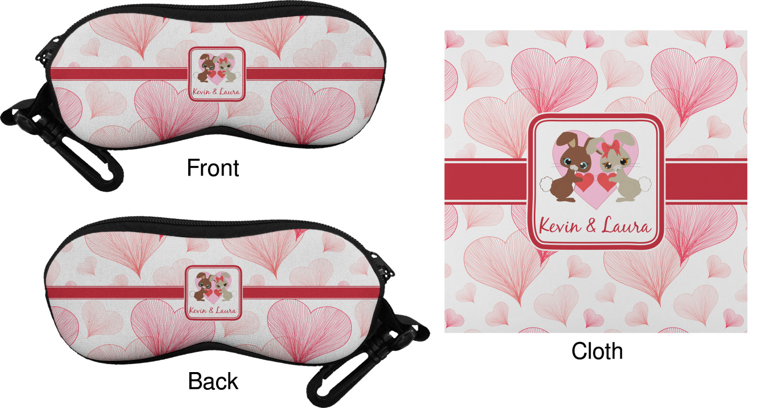 Hearts & Bunnies Eyeglass Case & Cloth Personalized