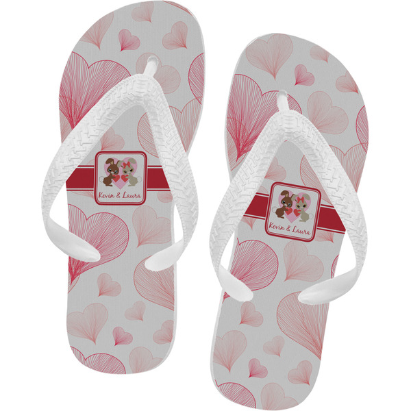 Custom Hearts & Bunnies Flip Flops - Small (Personalized)