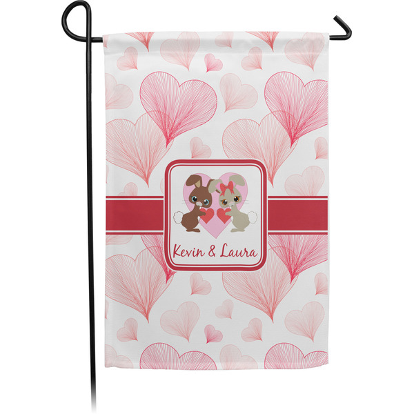 Custom Hearts & Bunnies Small Garden Flag - Single Sided w/ Couple's Names