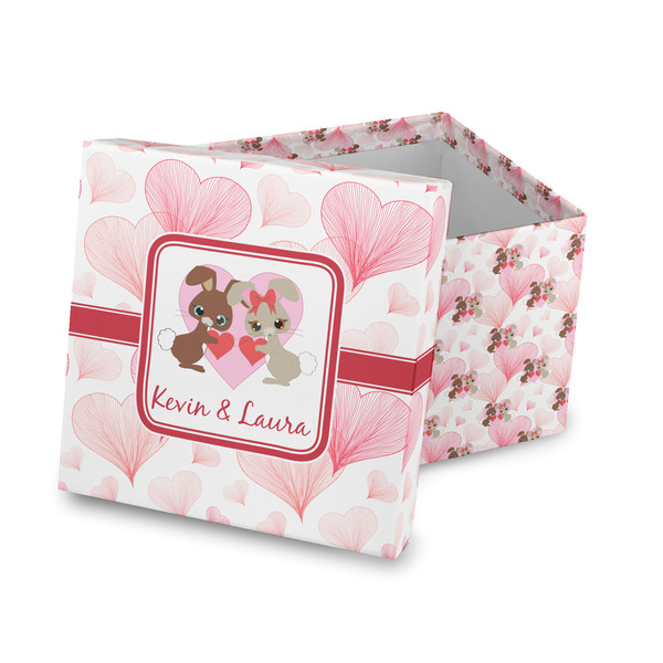 Custom Hearts & Bunnies Gift Box with Lid - Canvas Wrapped (Personalized)