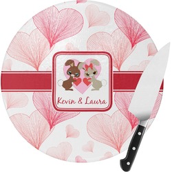 Hearts & Bunnies Round Glass Cutting Board (Personalized)