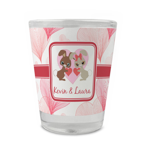 Custom Hearts & Bunnies Glass Shot Glass - 1.5 oz - Set of 4 (Personalized)