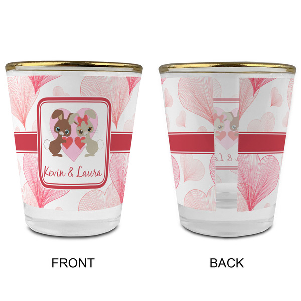 Hearts & Bunnies Glass Shot Glass - with gold rim - APPROVAL