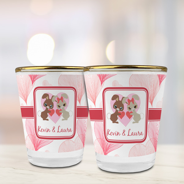 Hearts & Bunnies Glass Shot Glass - with gold rim - LIFESTYLE