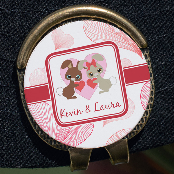 Hearts & Bunnies Golf Ball Marker Hat Clip - Gold - Close Up