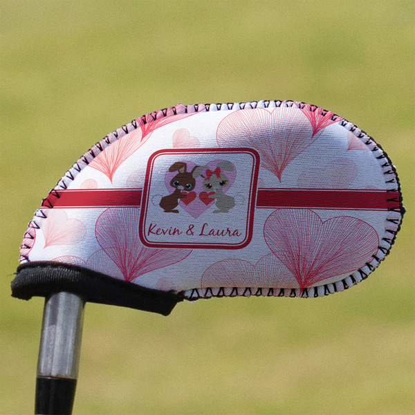 Custom Hearts & Bunnies Golf Club Iron Cover (Personalized)