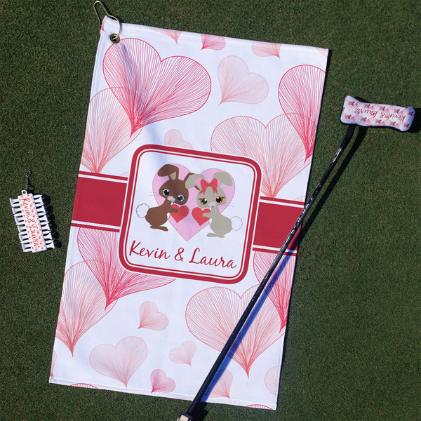 Custom Hearts & Bunnies Golf Towel Gift Set (Personalized)