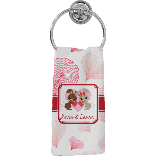 Custom Hearts & Bunnies Hand Towel - Full Print (Personalized)