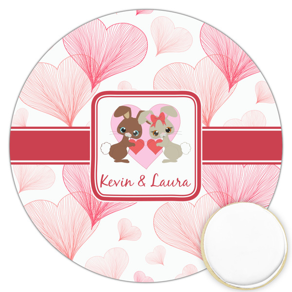 Custom Hearts & Bunnies Printed Cookie Topper - 3.25" (Personalized)