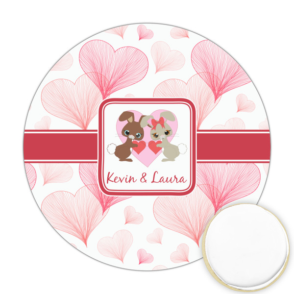 Custom Hearts & Bunnies Printed Cookie Topper - Round (Personalized)