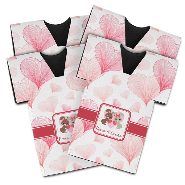 Custom Hearts & Bunnies Jersey Bottle Cooler - Set of 4 (Personalized)