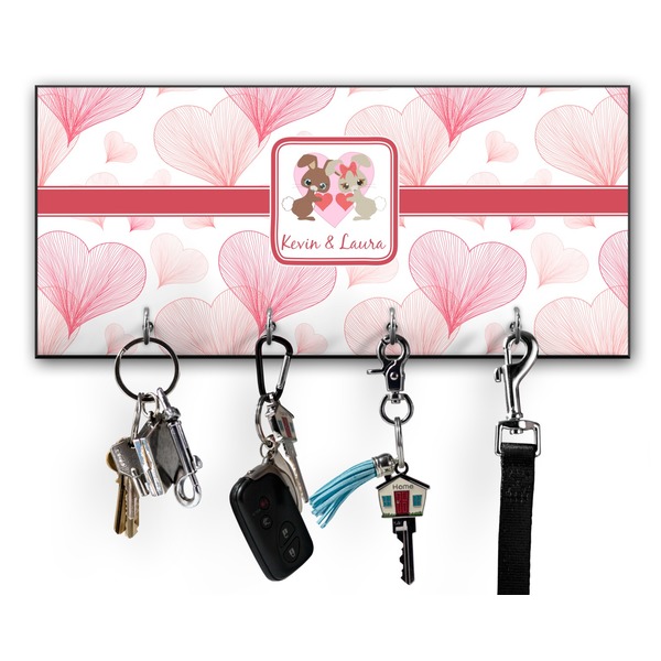 Custom Hearts & Bunnies Key Hanger w/ 4 Hooks w/ Couple's Names