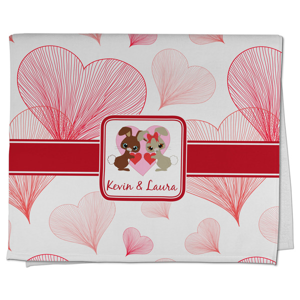 Custom Hearts & Bunnies Kitchen Towel - Poly Cotton w/ Couple's Names