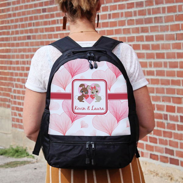 Hearts & Bunnies Large Backpack - Black - On Back