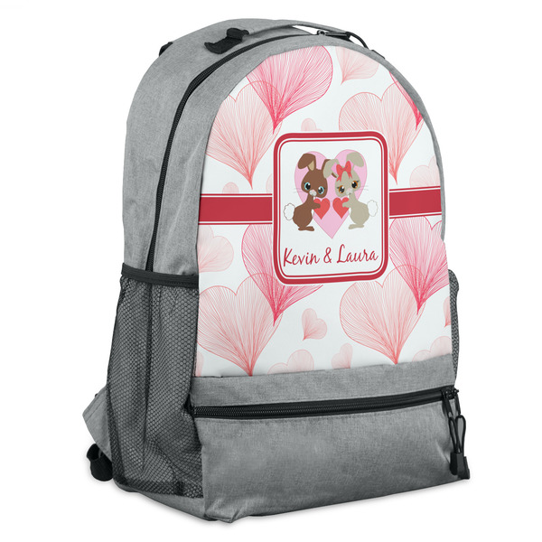Custom Hearts & Bunnies Backpack - Grey (Personalized)