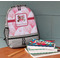 Hearts & Bunnies Large Backpack - Gray - On Desk