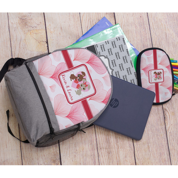 Hearts & Bunnies Large Backpack - Gray - With Stuff