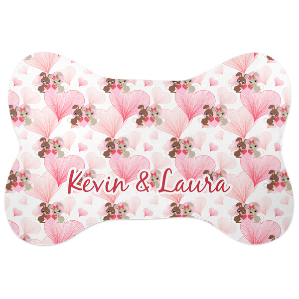 Custom Hearts & Bunnies Bone Shaped Dog Food Mat (Large) (Personalized)