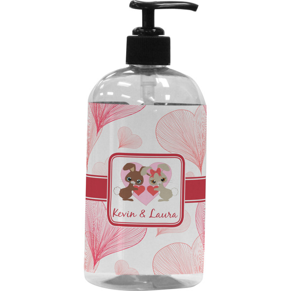 Custom Hearts & Bunnies Plastic Soap / Lotion Dispenser (16 oz - Large - Black) (Personalized)
