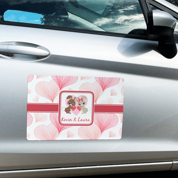 Hearts & Bunnies Large Rectangle Car Magnets- In Context