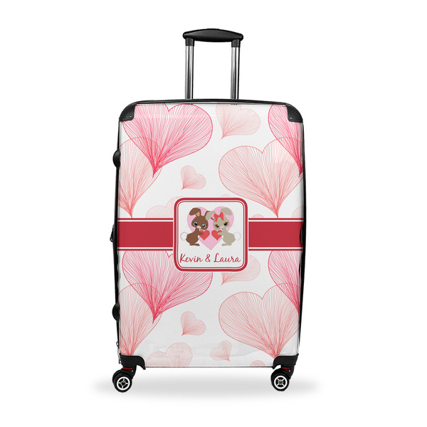 Custom Hearts & Bunnies Suitcase - 28" Large - Checked w/ Couple's Names