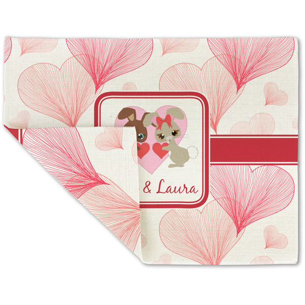 Custom Hearts & Bunnies Double-Sided Linen Placemat - Single w/ Couple's Names